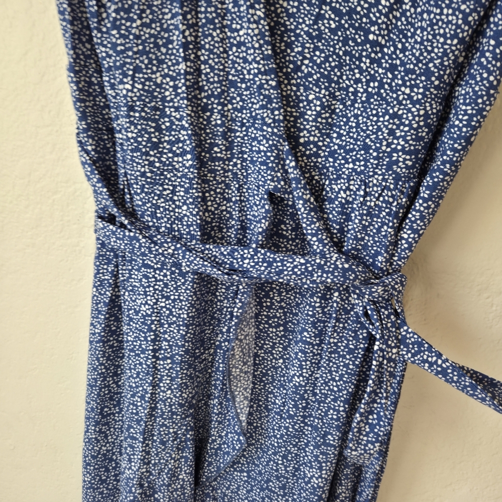 Zesica Wrap Fuffler Midi Dress Womens M Blue/White Floral Short Sleeve VNeck - Picture 6 of 16